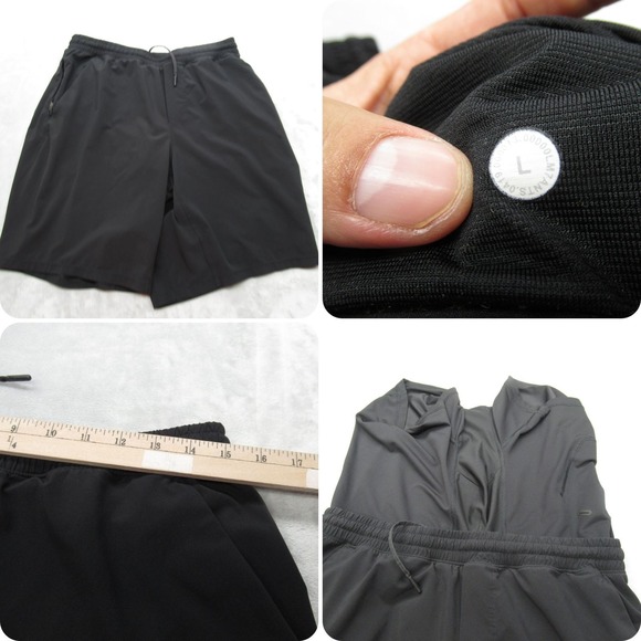 Lululemon Shorts Men Large Black Elastic Drawstring Waist Liner Pockets Athletic - Picture 1 of 13